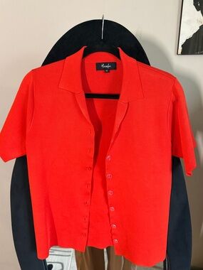 Hanifa Bright Red- Orange Short-Sleeve Button-Up Polo